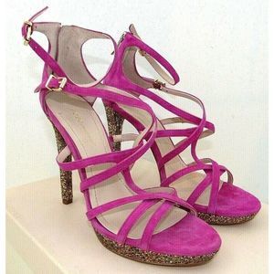 BCBG Montie Magenta Pink Suede Glitter 5" Stilettos Heels Women's Shoes Size 8.5
